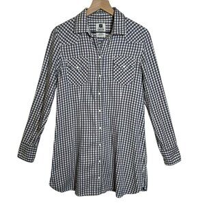 LEVI'S Long Sleeve Shirt Dress Medium Gray Plaid Gingham Western Rodeo Cotton